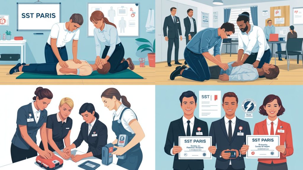 Stagiaires en train de suivre une formation SST à Paris pour obtenir leur certificat
